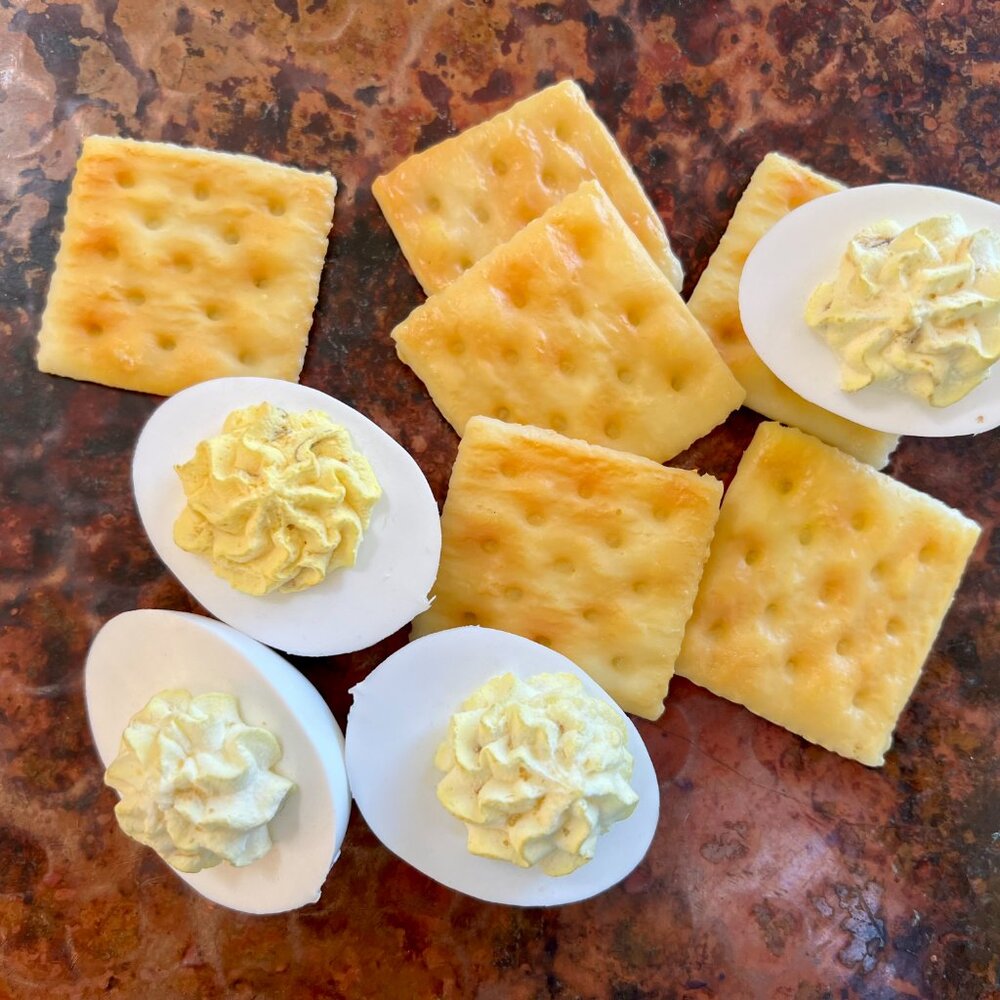 Realistic Artificial Hard Boiled Eggs/Saltine Crackers